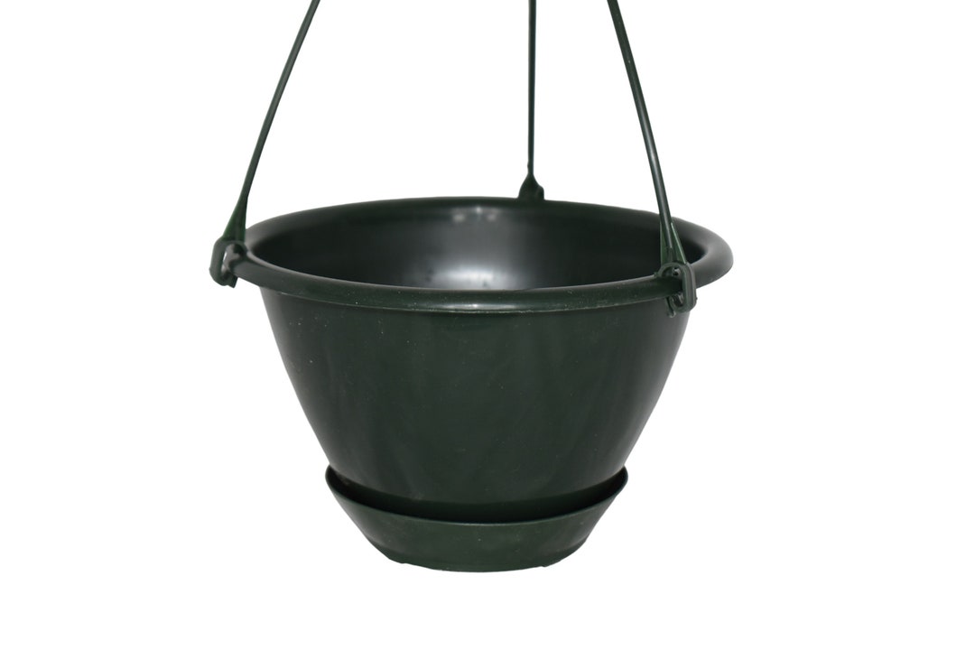 6 Miniature Dark Green Plastic Hanging Basket With Saucer Etsy