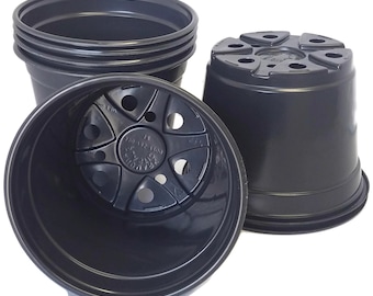 6 inch Diameter Black Plastic Nursery Pots - Greenhouse Pots - Lightweight - Thermoformed