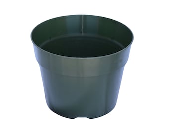 8" Round Heavy-Duty Green Plastic Hard-Sided Flower Pots