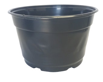 9" Round Black Plastic Mum Pots (9" diameter x 6" deep) - Nursery Pots - Shallow Pot - Lightweight Pot - Thermoformed