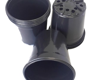 6.5 inch Diameter x 6.5" Deep Black Plastic Nursery Pots - Trade Gallon - Holds .66 Gallon Soil - Thermoformed - Nursery Pot -Greenhouse Pot