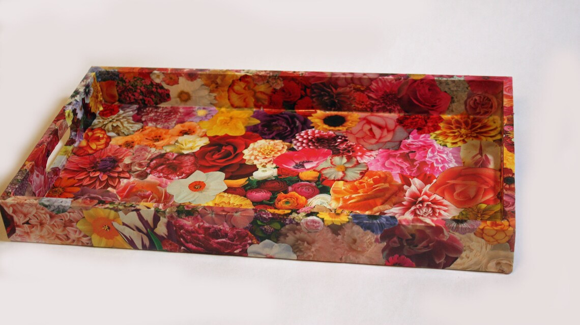 Decorative Decoupage Tray With a Flower Theme Etsy