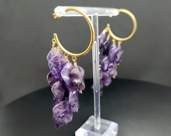 Amethyst Brass Hoop Earrings