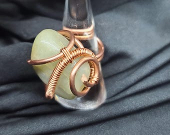 Copper Wrapped Aquamarine Statement Ring Size 8