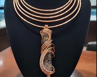 Amethyst Organite Copper-Wrapped Pendant and Neckcuff