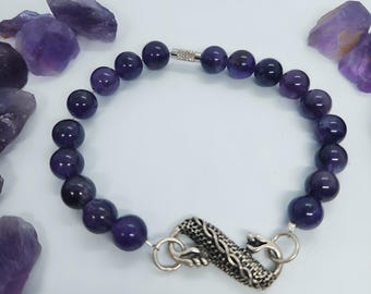 Amethyst 8mm Beaded bracelet with Antique Sliver accents