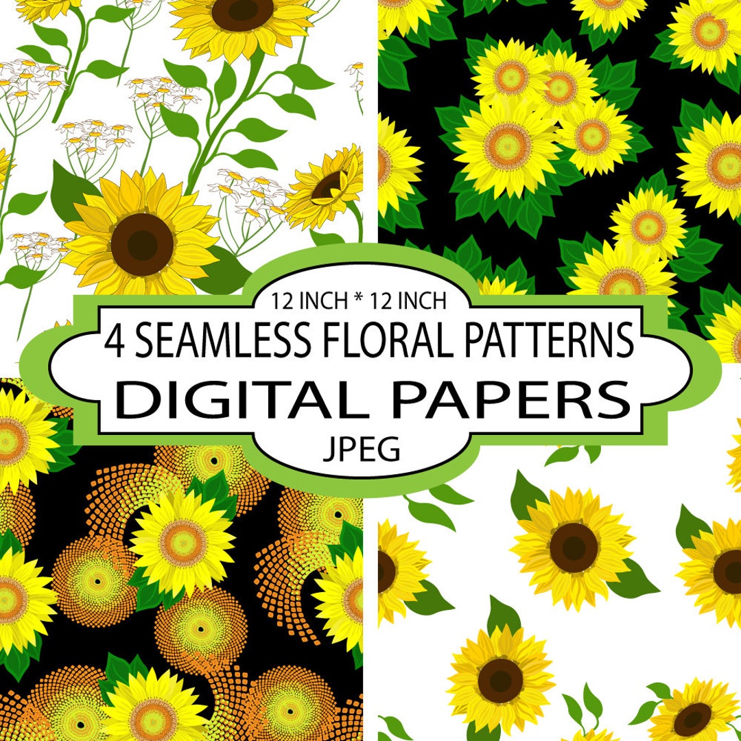 Sunflowers on White and Black Background. Digital Paper, Art Decor ...