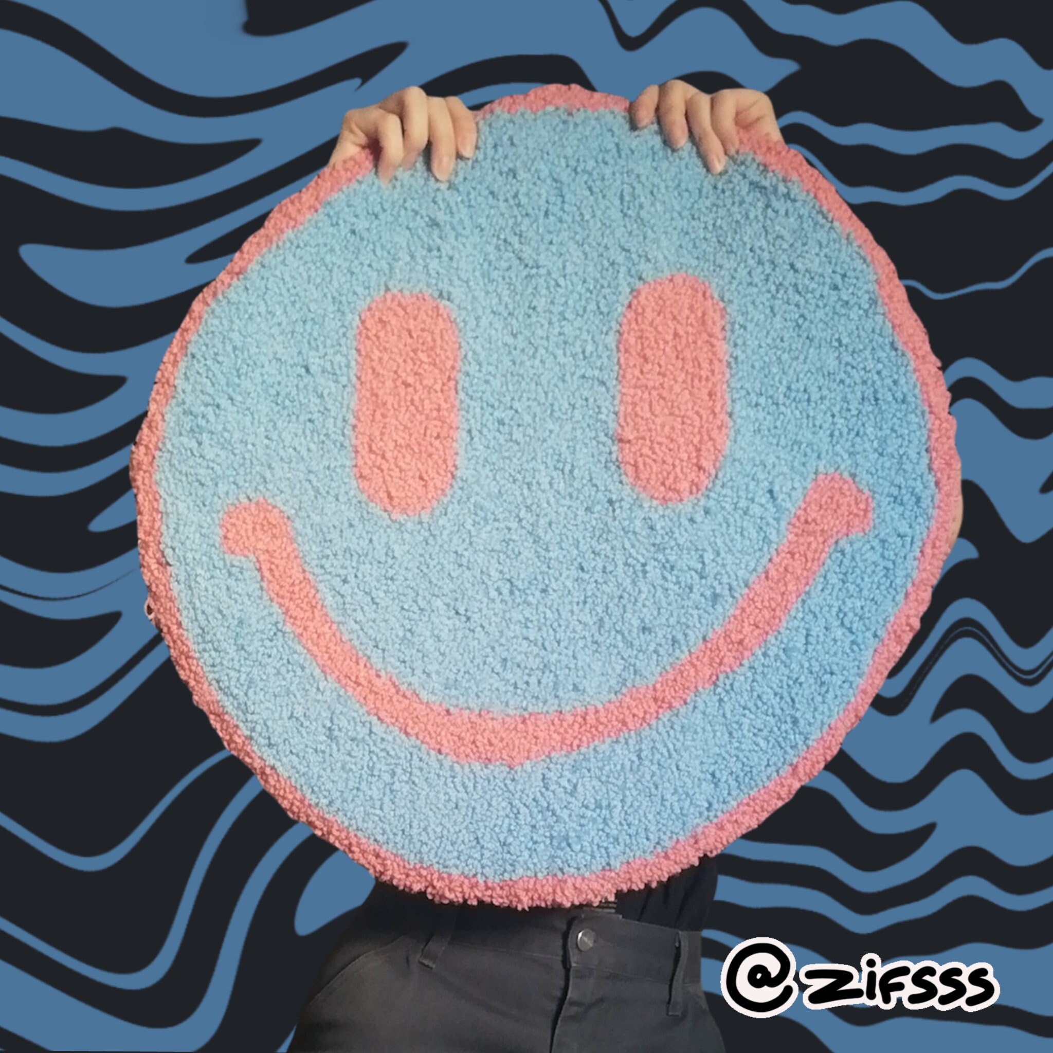 Tapis Smiley Bleu en Laine