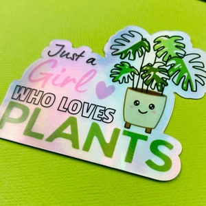 Sticker amour plante hologramme kawaii, sticker fille qui aime les plantes, sticker hologramme plante rare panachée pour les amateurs de plantes