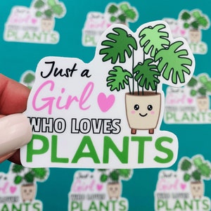 Autocollant d’amour de plante Kawaii, autocollant de fille qui aime les plantes, autocollant de plante Kawaii Monstera pour les amateurs de plantes, autocollants mignons pour bouteille d’eau