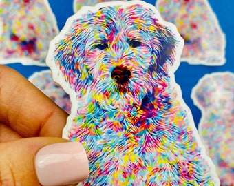 Colorful Abstract Goldendoodle Sticker: Waterproof Dog Decal
