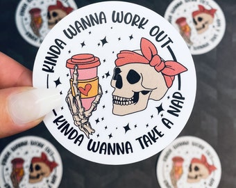 Workout Nap Vinyl Sticker - Gym Motivation, Coffee, Skull (3" x 2.6")