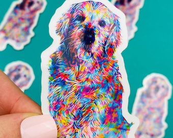 Colorful Abstract Golden Retriever Sticker: Waterproof Dog Decal