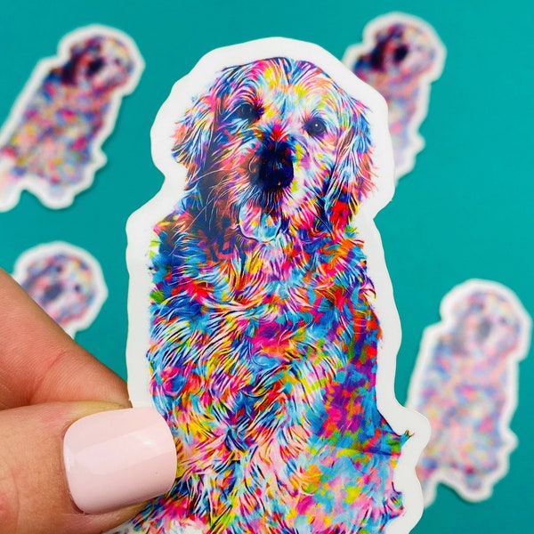 Golden Retriever Sticker Colorful Abstract Cute Golden Retriever Dog Decal for Car, Hydroflask, Gifts Under 5 for Golden Retriever Owner