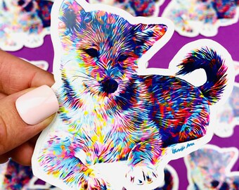 Sticker vinyle Shiba Inu abstrait coloré : cadeau chien pour maman