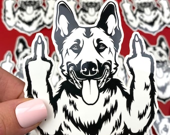 Funny Malinois K9 Unit Sticker: Middle Finger Dog Decal