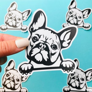 French Bulldog Sticker Black & White Frenchie Bulldog Head Paws Dog Decal for Car, Water Bottle image 1