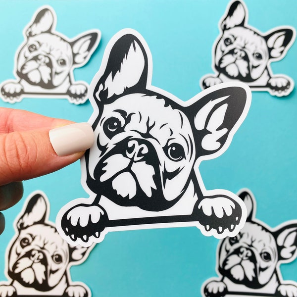 French Bulldog Sticker Black & White Frenchie Bulldog Head Paws Dog Decal for Car, Water Bottle