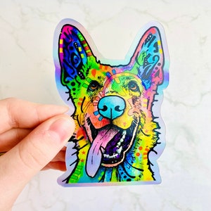 German Shepherd Sticker Holographic Officially Licensed Dean Russo German Shepherd Stickers Waterproof Stickers German Shepherd Decal