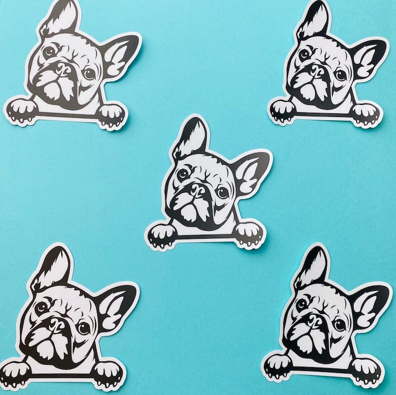 French Bulldog Sticker Black & White Frenchie Bulldog Head Paws Dog Decal for Car, Water Bottle image 2