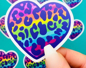 Sticker coeur léopard arc-en-ciel Girly des années 90, ambiance années 90 - Sticker esthétique inspiré