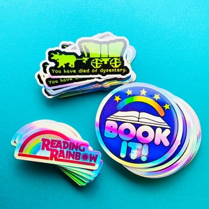 Eighties Kids Sticker HOLOGRAPHIC 3 Pack including Book It! - Reading Rainbow - Oregon Trail Vintage Designs from 1980s 1990s, Eighties