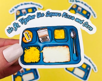 1980s School Lunch Sticker: Square Pizza & Corn - Nostalgic Throwback