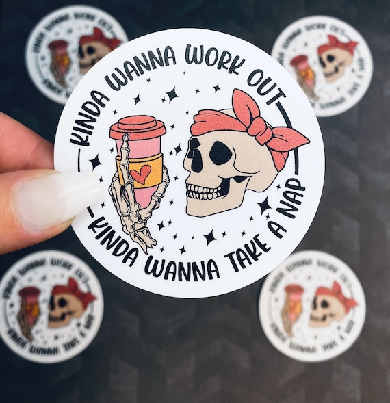 Workout Nap Vinyl Sticker - Gym Motivation, Coffee, Skull (3" x 2.6")