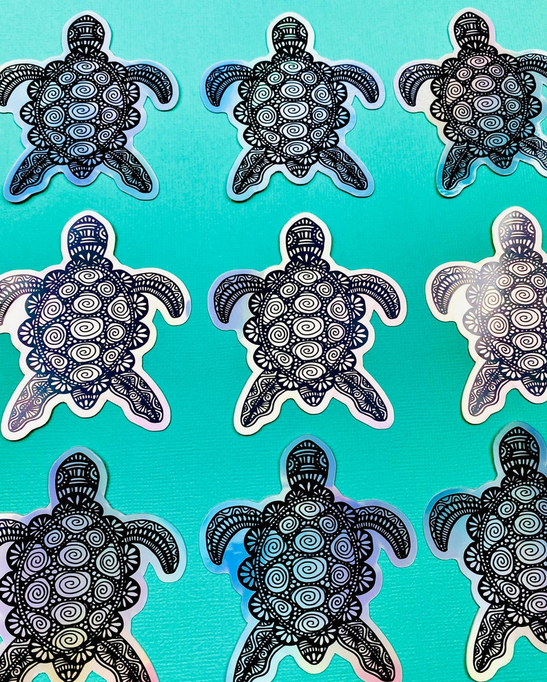 Sea Turtle Sticker Boho Turtle Sticker With Holographic Effect - Etsy
