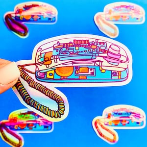 Sticker années 90 - Sticker holographique transparent pour téléphone - Stickers esthétiques années 90 - Style ados des années 90 - Téléphones style années 90, cadeaux des années 90 - Fête des années 90
