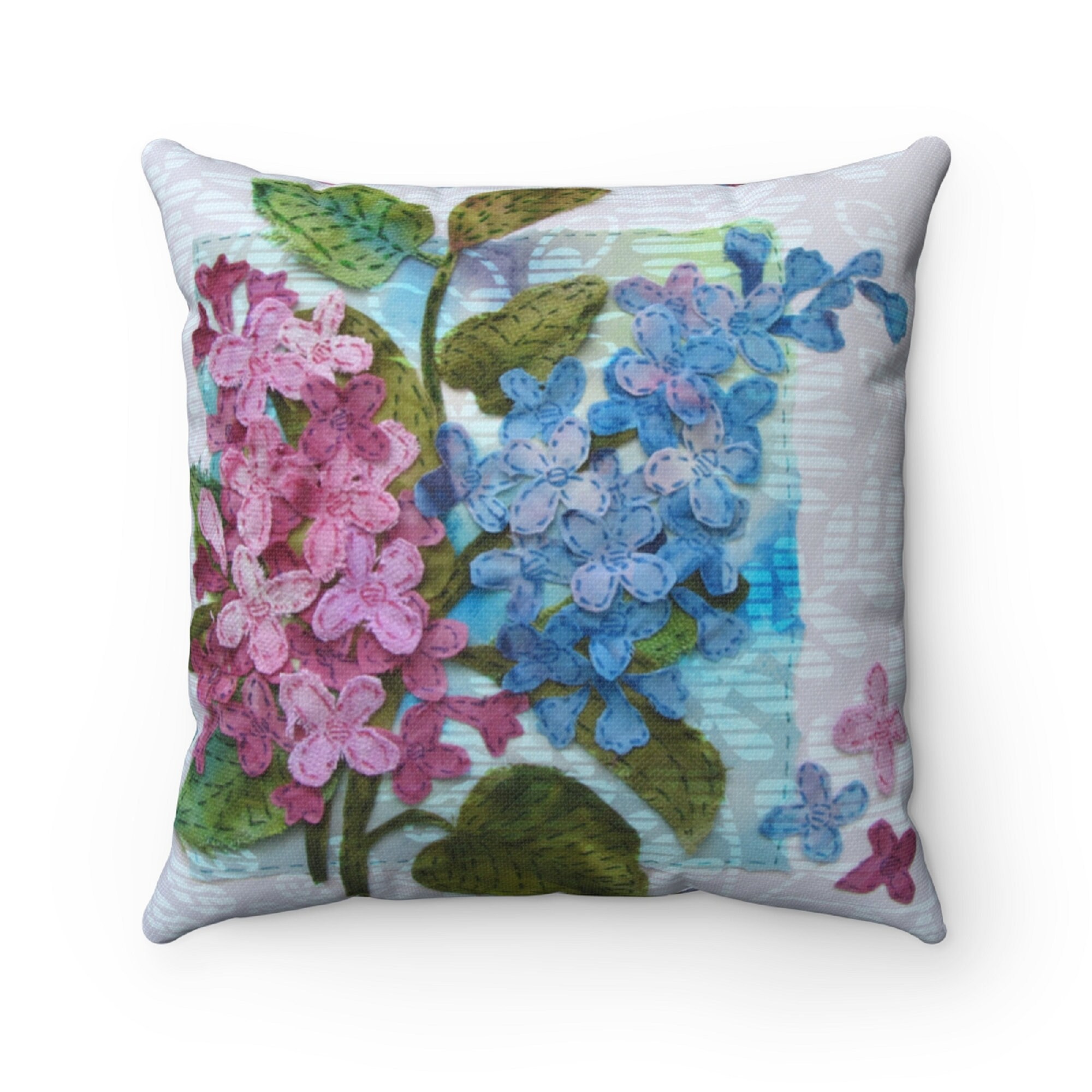 Coussin Carré Décoratif, Imprimé d'un Bouquet de Lilas Violet et Rose