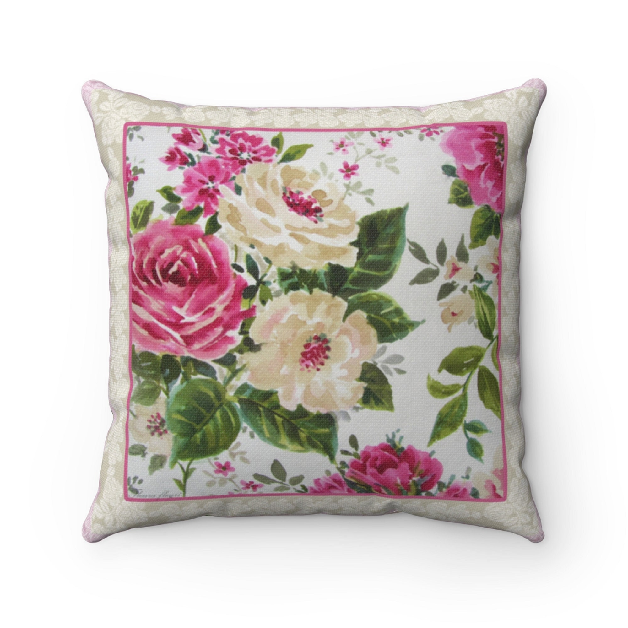 Coussin Décoratif Bouquet de Fleurs Des Champs, Peinture Main, Double Face