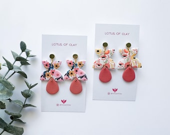 Floral Polymer Clay Earrings: 18k Gold Plated, Geometric Statement Earrings
