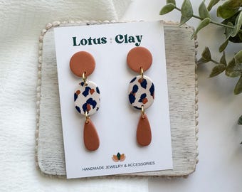 Orange color geometric earrings , leopard print dangle earrings, handmade modern earrings, lightweight earrings, unique gifts for women