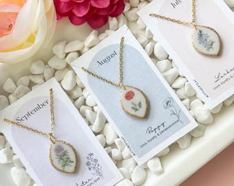 Customized birth flower necklace, birth flower pendant gold necklace, birth flower gifts for women, dainty flower necklace