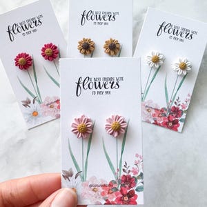 Polymer clay daisy stud earrings, best friends gifts for women, small flower studs, cute daisy stud earrings for girls, floral studs