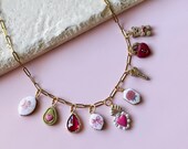 Valentine’s Day custom charm necklace, build your own charm necklace, handmade clay charms, paper clip charm necklace, best friend gift