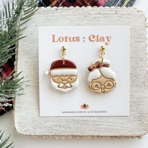 Santa Claus and Mrs Claus Christmas earrings, Christmas clay earrings, santa  earrings, mismatched Christmas earrings, stocking stuffers