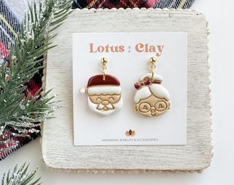 Santa Claus and Mrs Claus Christmas earrings, Christmas clay earrings, santa  earrings, mismatched Christmas earrings, stocking stuffers