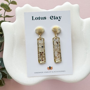 18k gold plated seashell dangle earrings, crushed seashell earrings, minimalist summer beach earrings, summer gold jewelry