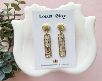 18k gold plated seashell dangle earrings, crushed seashell earrings, minimalist summer beach earrings, summer gold jewelry