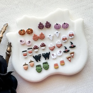 Fall Halloween small stud earrings, build your own fall stud pack, ghost earrings, pumpkin studs, witches hat studs, pumpkin pie studs