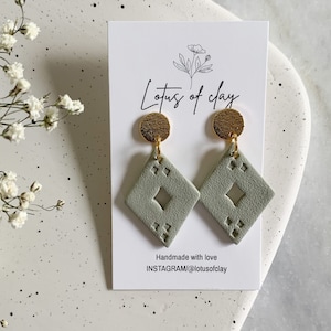 Modern polymer clay statement earrings, sage green handmade clay earrings, unique dangle earrings, step mom gifts, birthday gift for friend