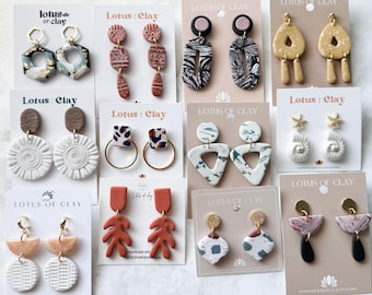 Clearance polymer clay earrings, modern clay statement earrings, inventory clean out sale earrings, clay earrings sale