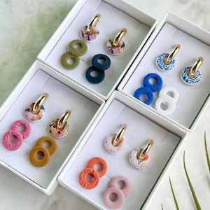 Chunky gold hoops with interchangeable clay charms, customized hoop earrings, polymer clay hoop earrings, minimalist everyday hoops