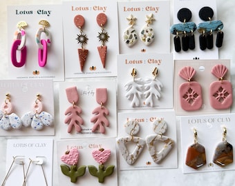 Clearance clay earrings, sale bin clay earrings, modern polymer clay earrings, statement dangle earrings