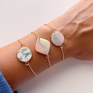 Dainty adjustable gold plated bracelet, layering bracelet for women, 18k adjustable chain bracelet, handmade clay bracelet