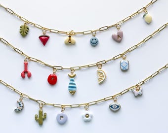 Charm kette, handgemachte anhänger, gold papierklammer kette, gold kette, handgemachte anhänger, geschenk für sie