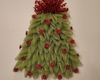 Christmas Tree Wreath, Green Tree Wreath, Green & Red tree wreath, Holiday Wreath, Front Door Wreath