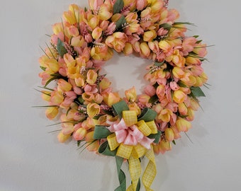 Tulip wreath, Spring wreath, Front door wreath